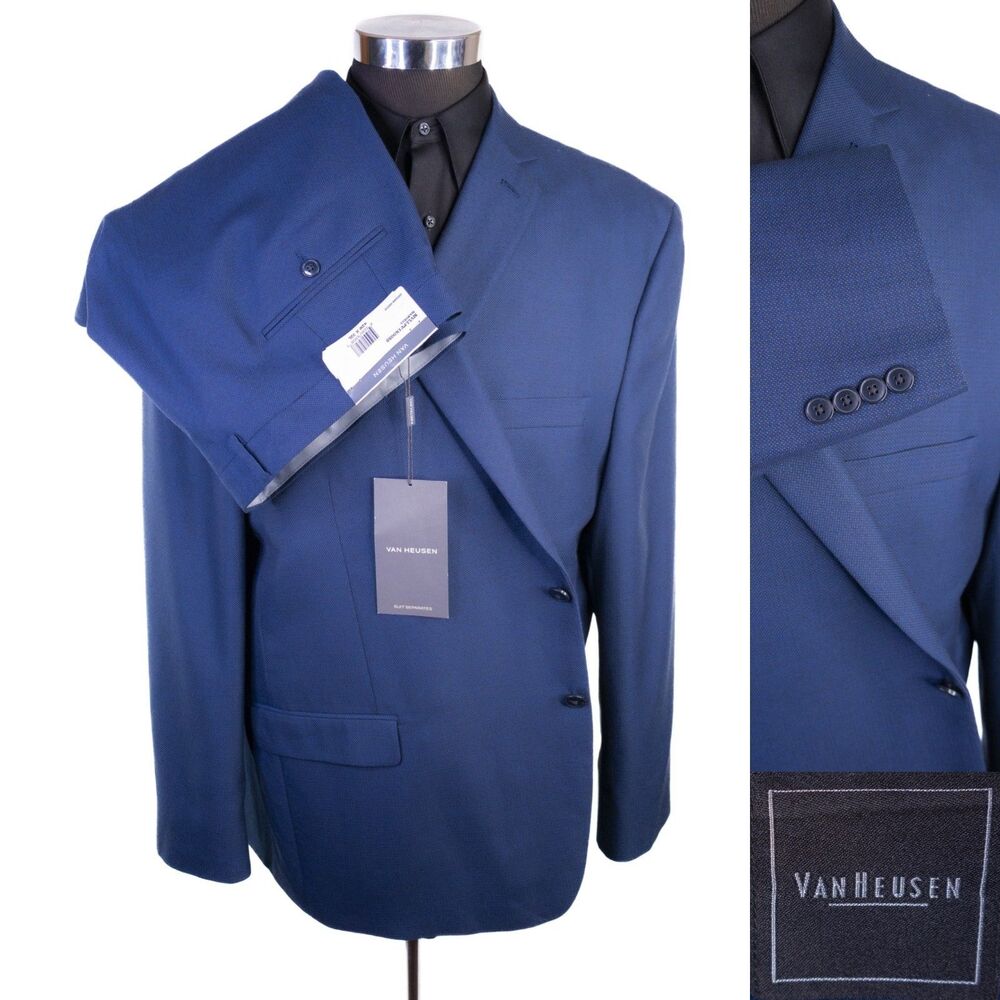 Van Heusen 2-Pcs Royal Blue Suit Jacket Blazer Sz 52R Pants 44X32 Poly Blend NWT